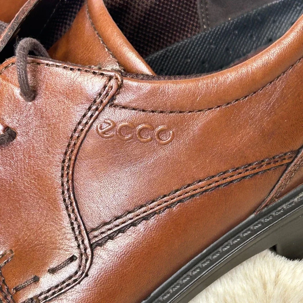 ECCO Mens Brown Leather Moc Toe Derby Dress Shoes Size 45 US 11-11.5‎